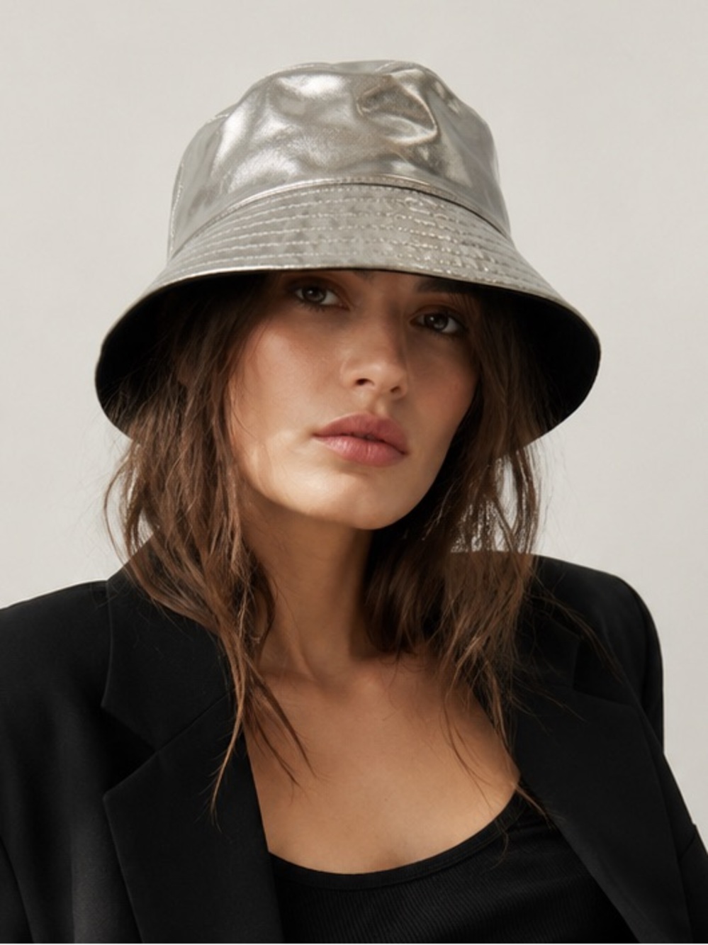 Zara Metallic Bucket Hat silver black reversible New NWT festival Y2K summer